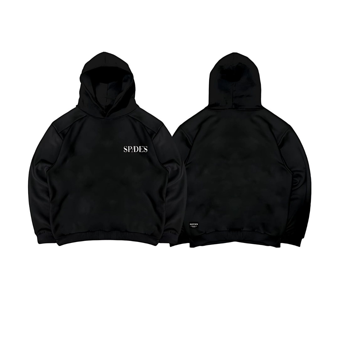 Spades Monochrome Embro Logo Boxy Hoodie Black