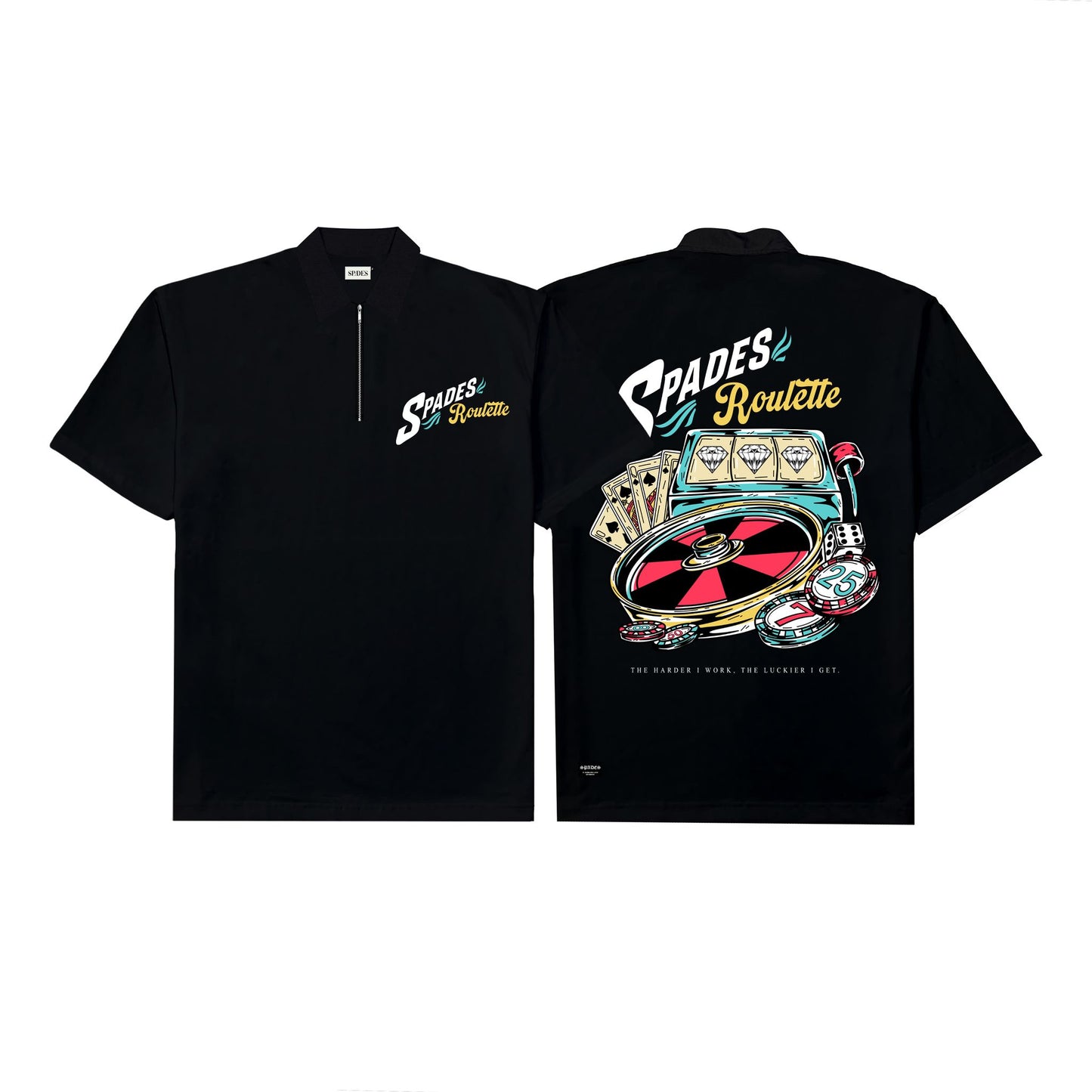 Spades Quarter Zip Polo Roulette Black