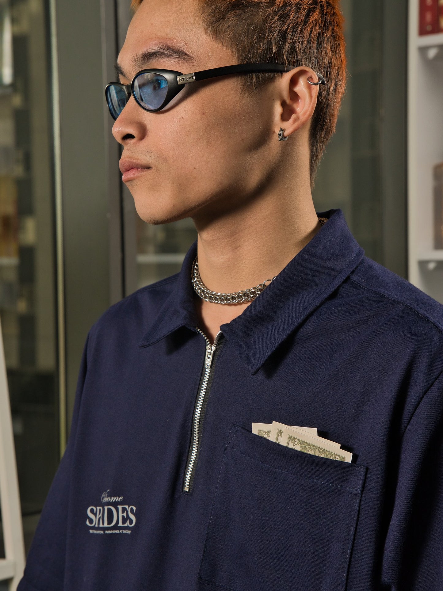 Spades Quarter Zip Polo Welcome Gamblers Navy Blue