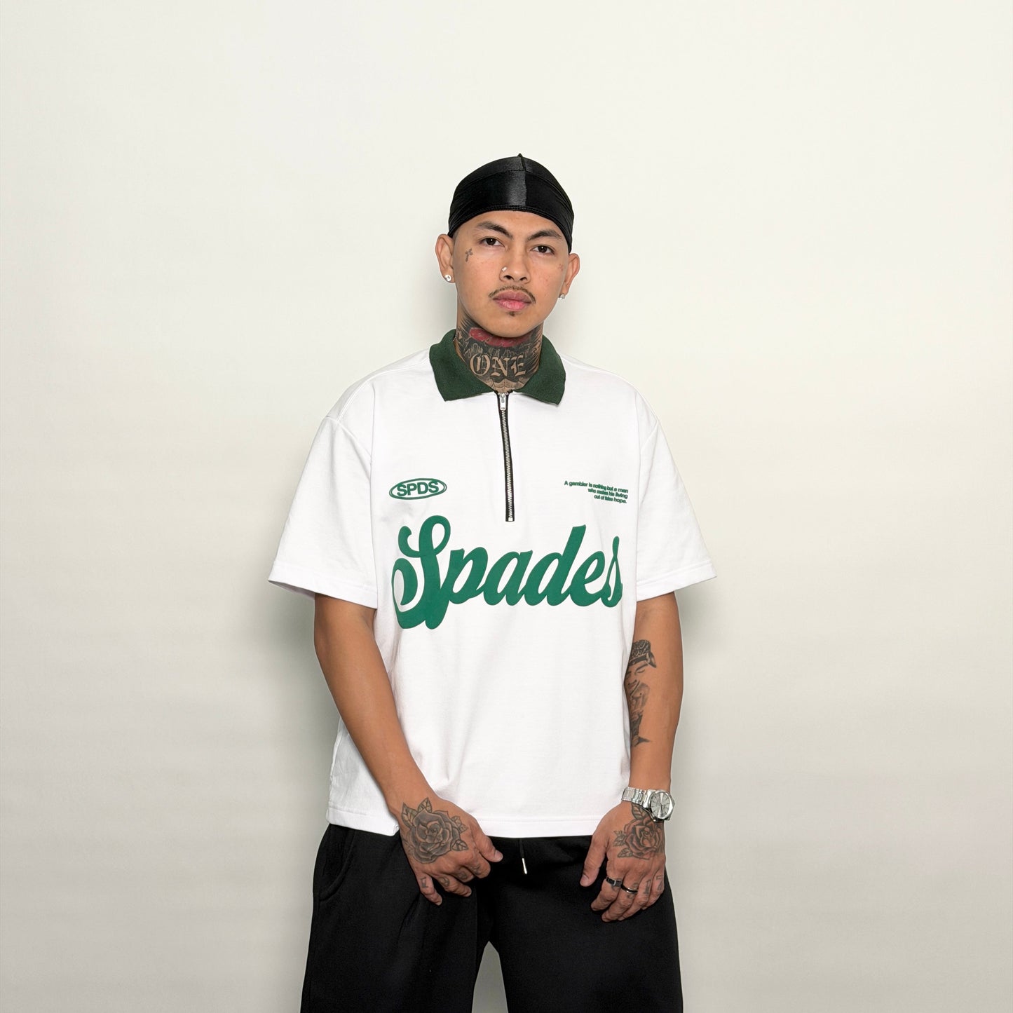 French Terry Quarter Zip Polo Box Tee Winning Formula White SPADES