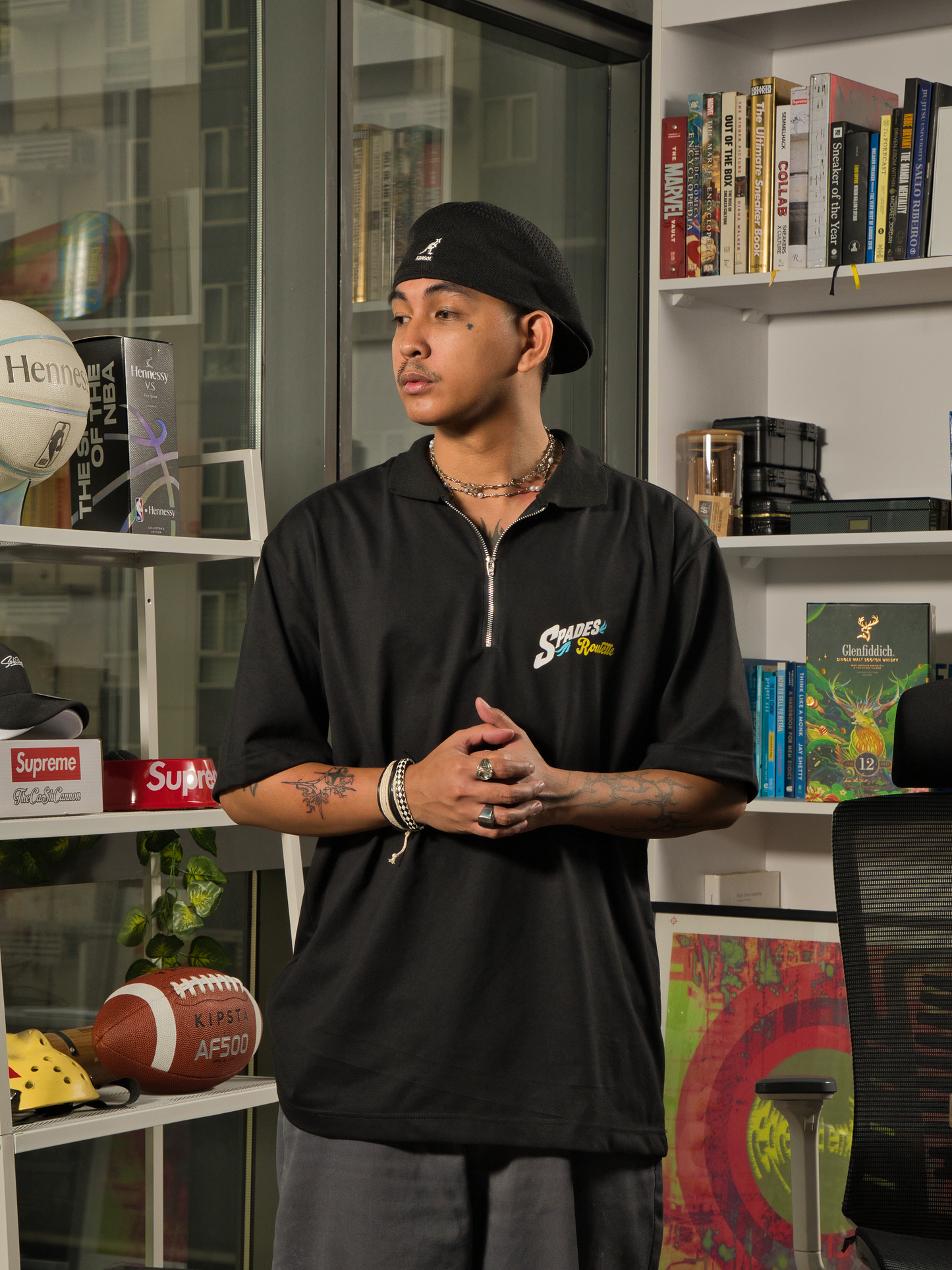 Spades Quarter Zip Polo Roulette Black