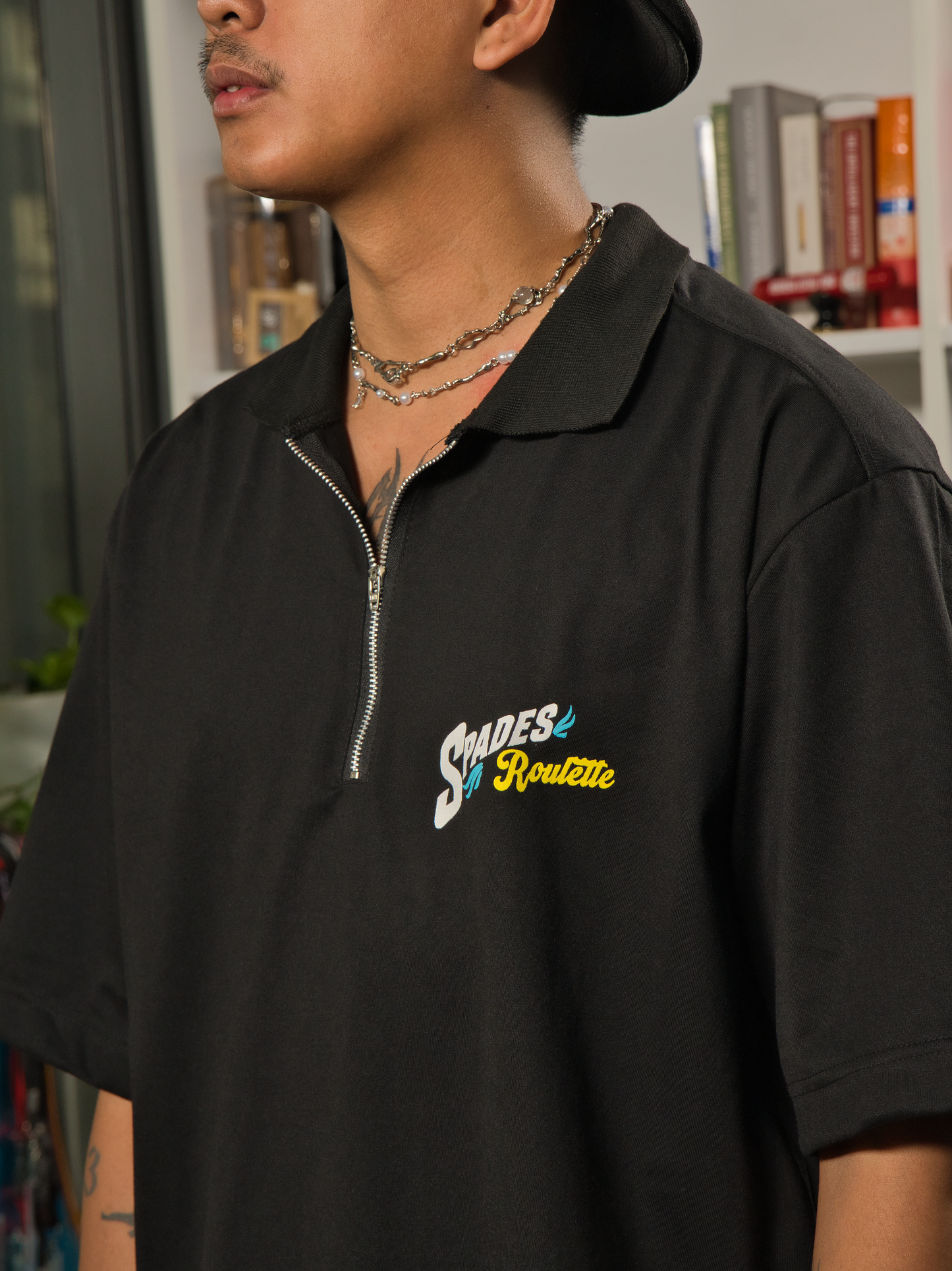 Spades Quarter Zip Polo Roulette Black