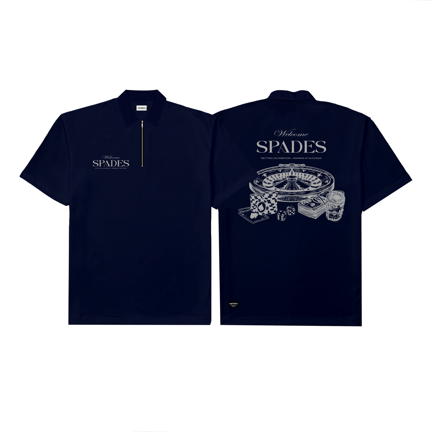 Spades Quarter Zip Polo Welcome Gamblers Navy Blue