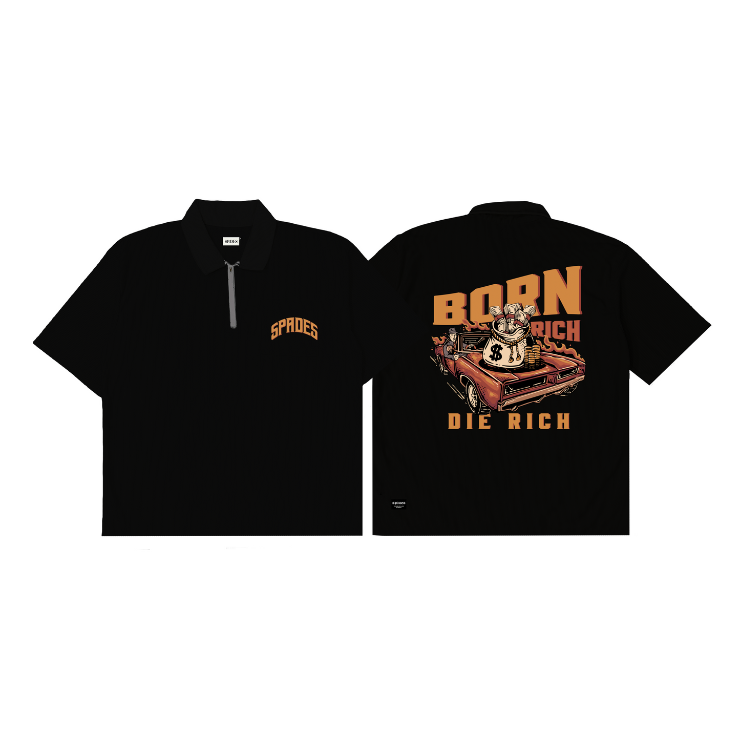 Spades Quarter Zip Polo Born Rich - Die Rich Black