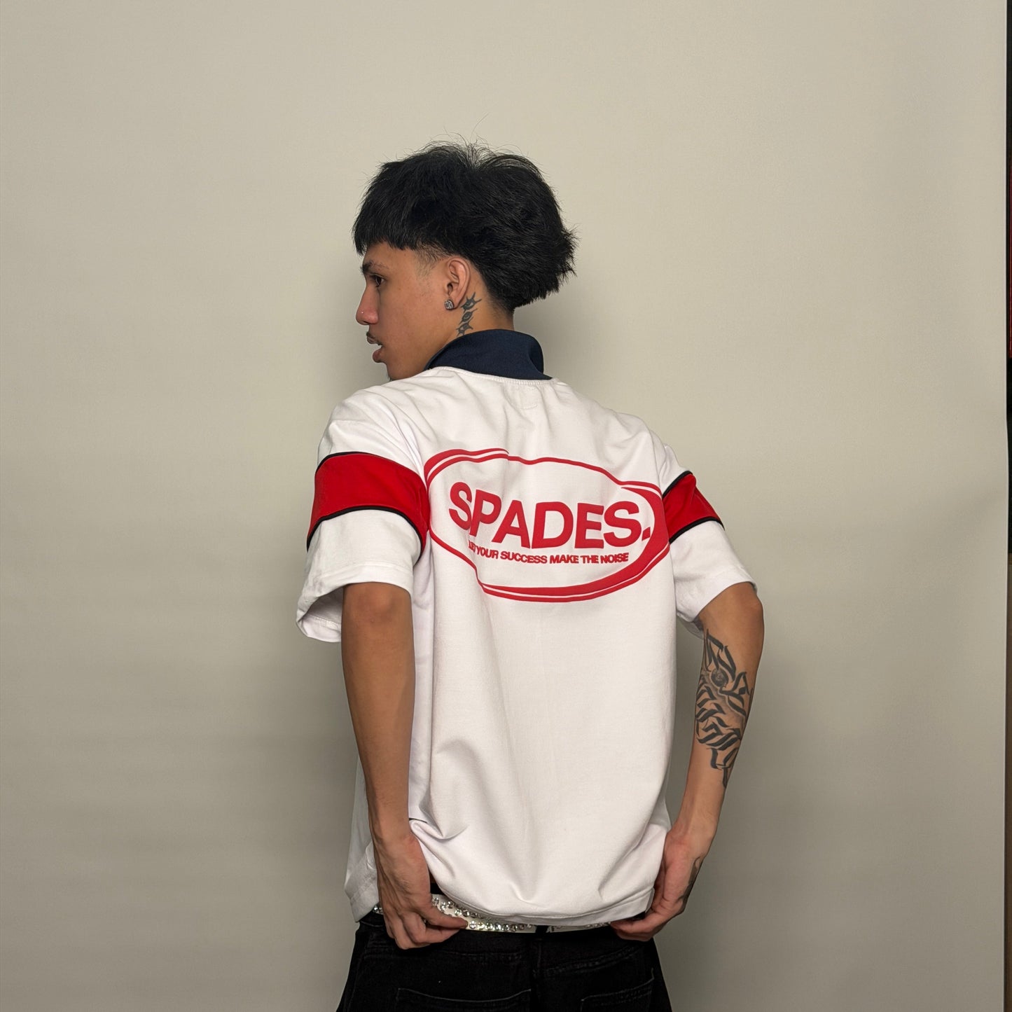 French Terry Quarter Zip Polo Box Tee Game Plan White SPADES