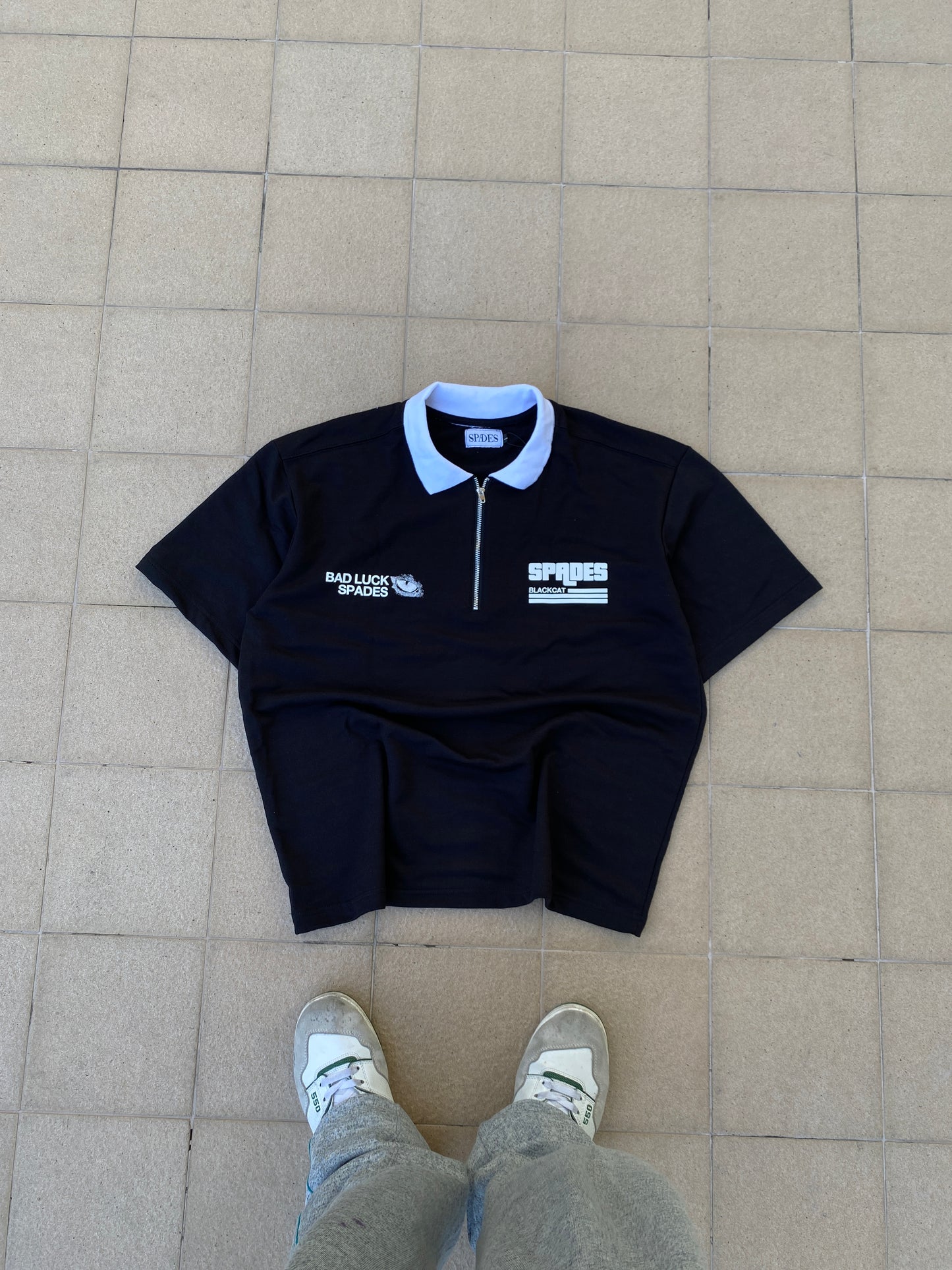 French Terry Quarter Zip Polo Crop Visionaries Black