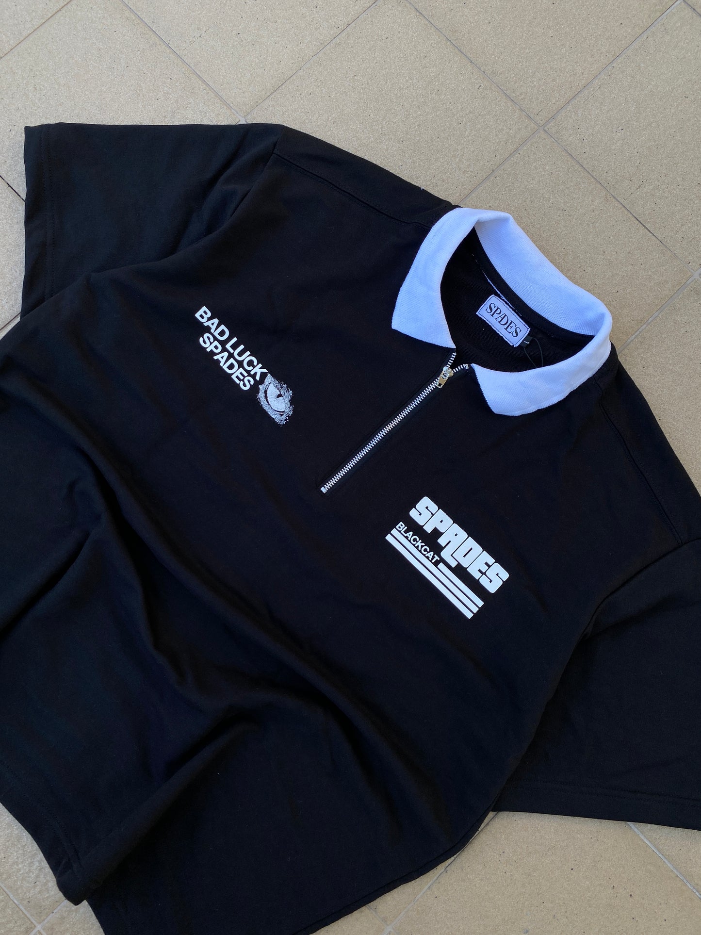 French Terry Quarter Zip Polo Crop Visionaries Black