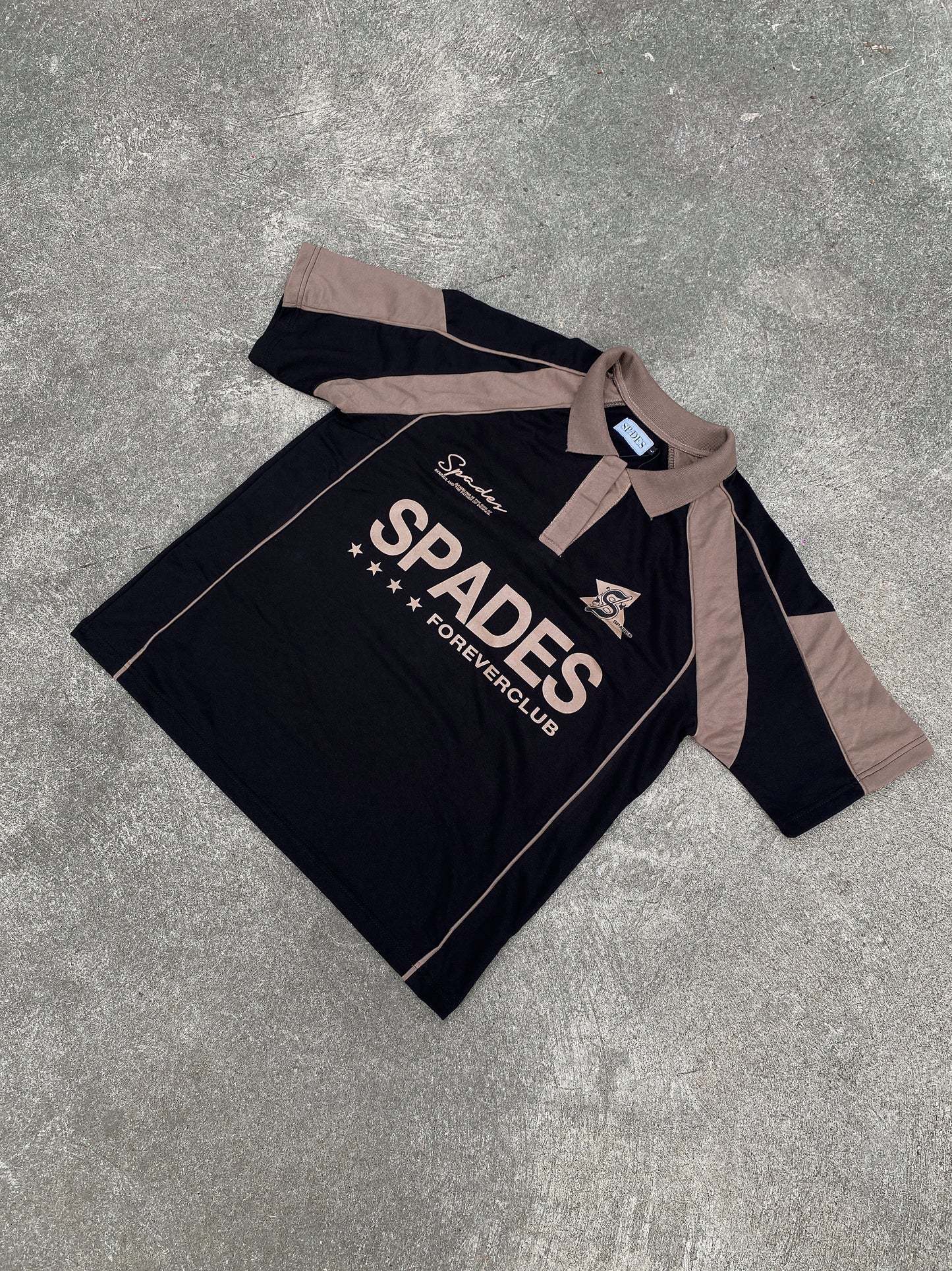 French Terry Crop Polo Shirt Fabric Avarice Black