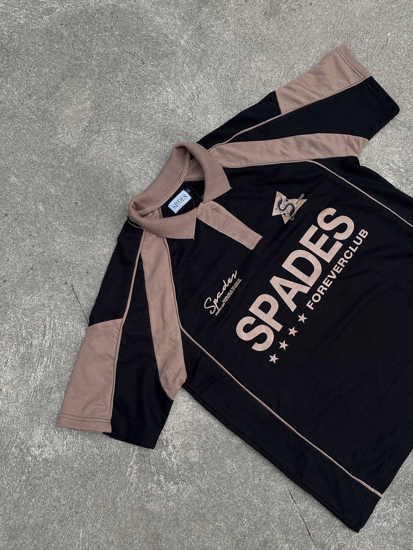 French Terry Crop Polo Shirt Fabric Avarice Black