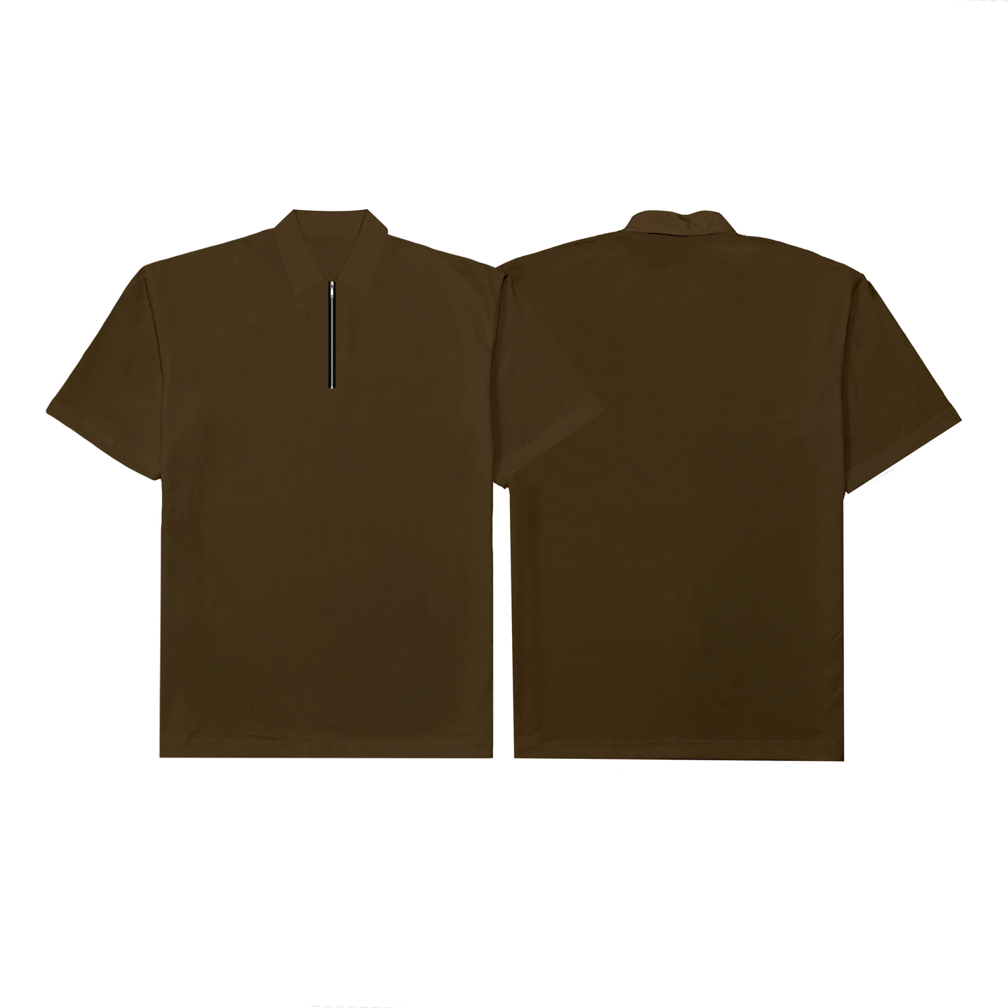 Corduroy Quarter Zip Polo Shirt Choco Brown
