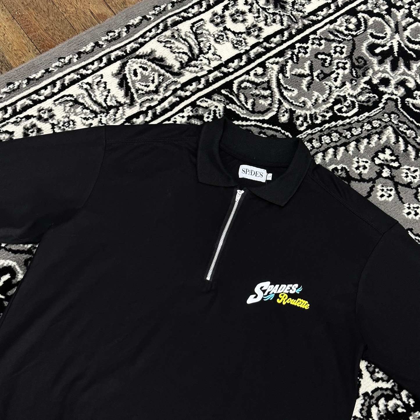 Spades Quarter Zip Polo Roulette Black