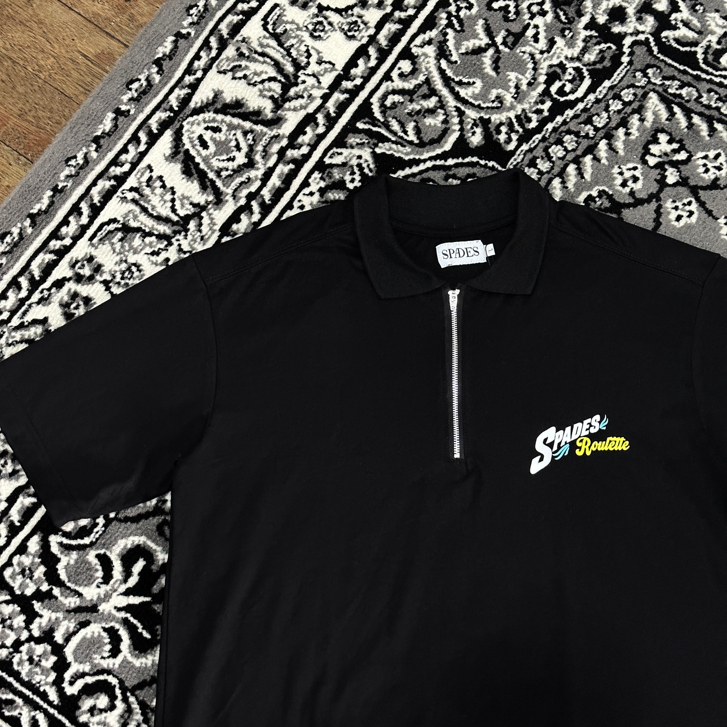 Spades Quarter Zip Polo Roulette Black