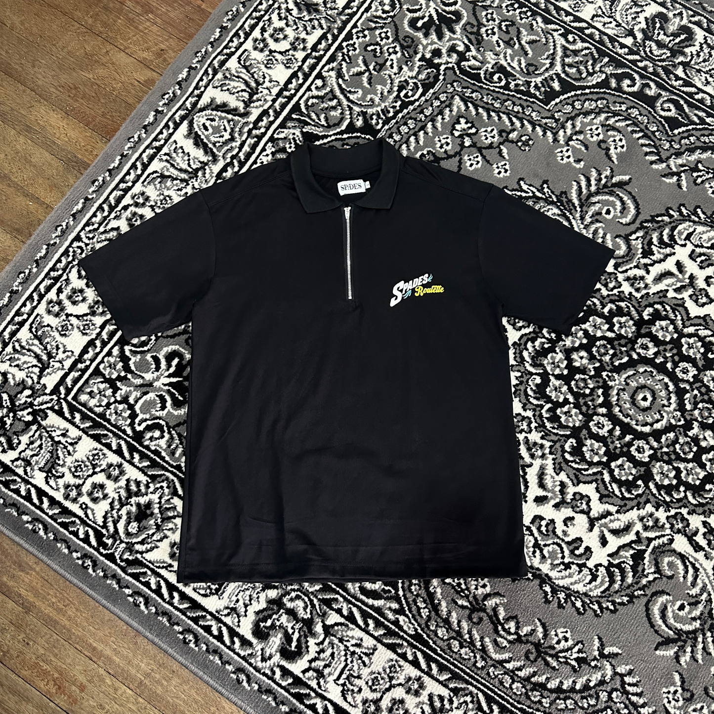 Spades Quarter Zip Polo Roulette Black