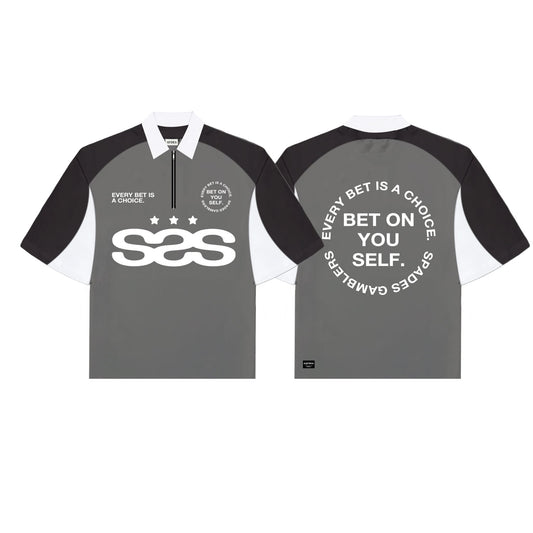 Spades Neutral Stake Boxy Crop Polo Pique