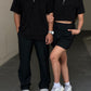 Corduroy  Quarter Zip Polo Shirt  Black