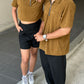 Corduroy Crop-top Quarter Zip Polo Shirt Caramel