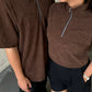 Corduroy  Quarter Zip Polo Shirt Choco Brown