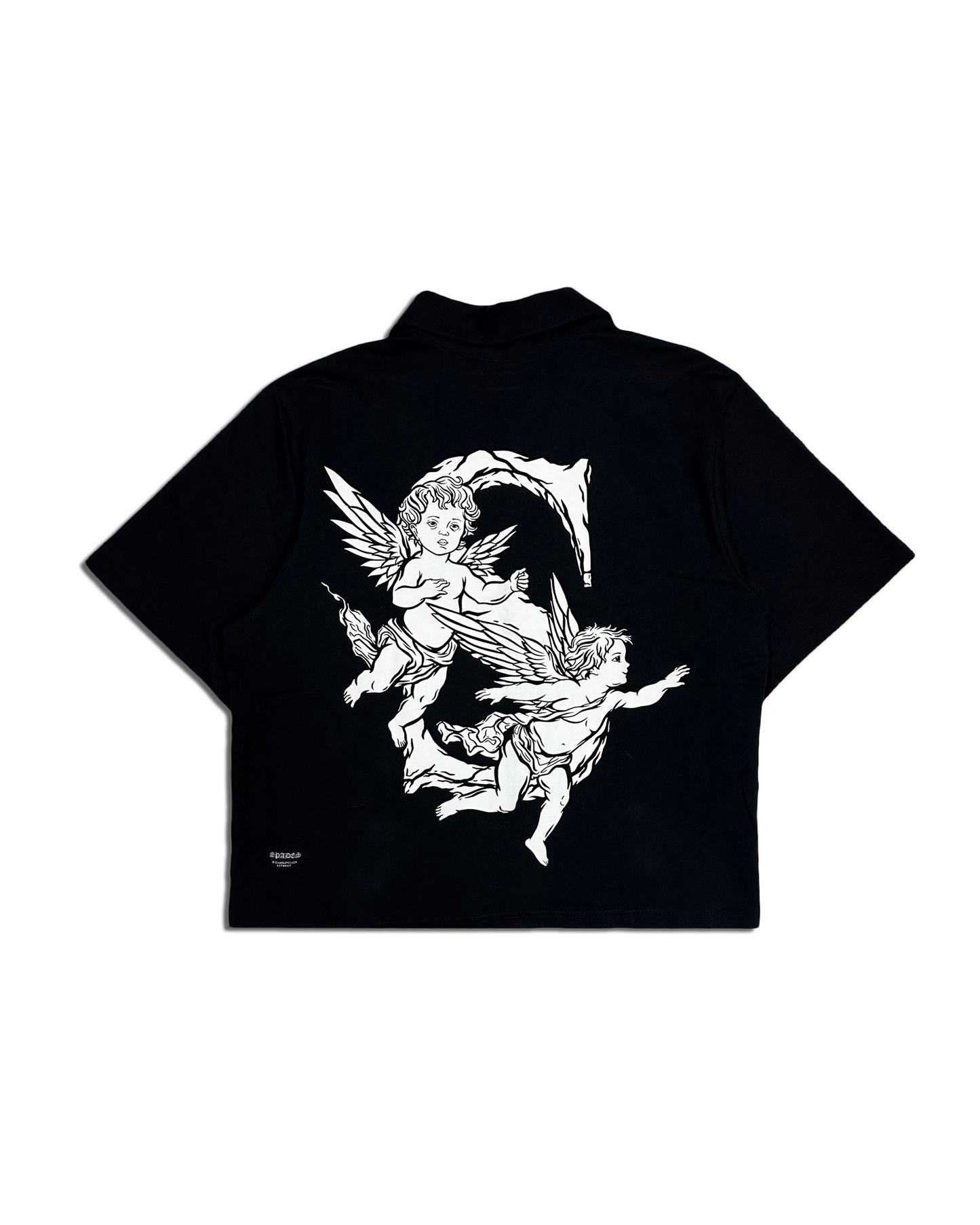 Angelic Descent Polo Boxy Crop Black French Terry