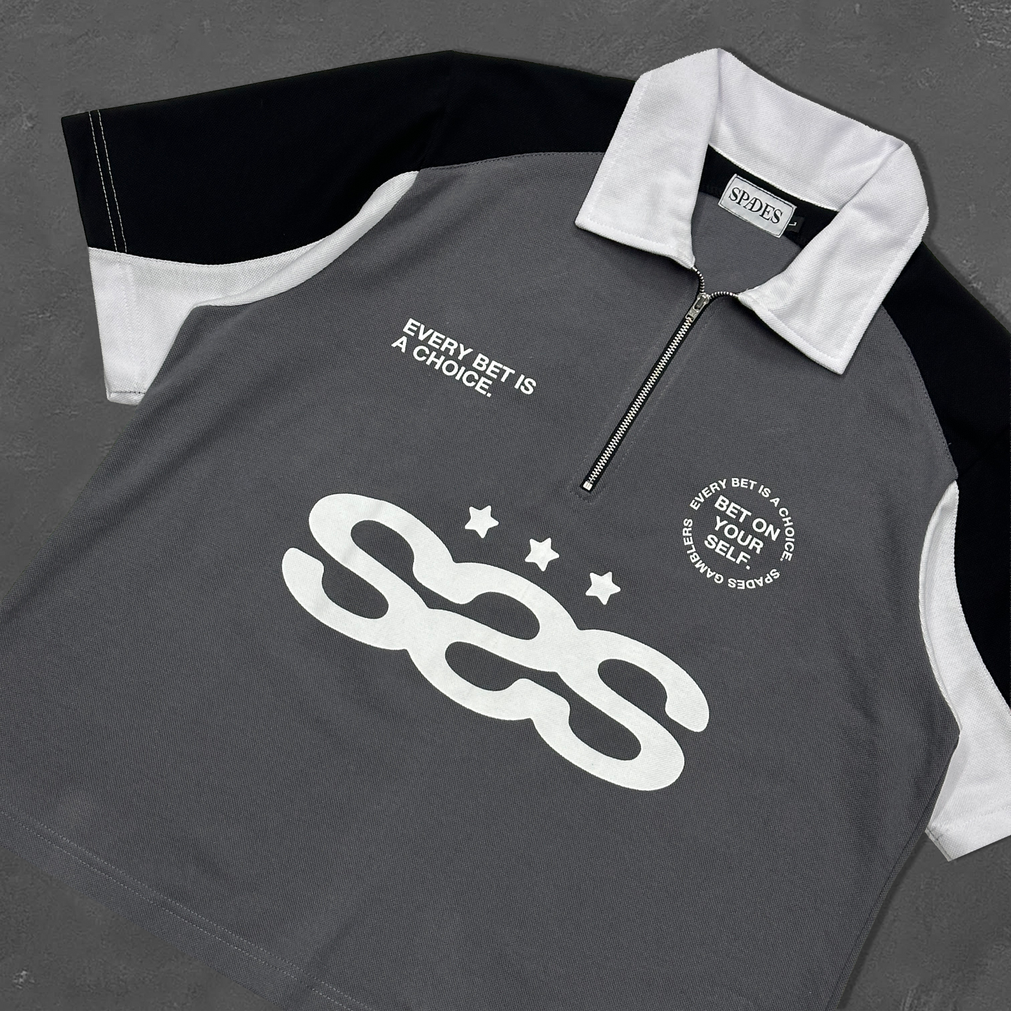 Spades Neutral Stake Boxy Crop Polo Pique