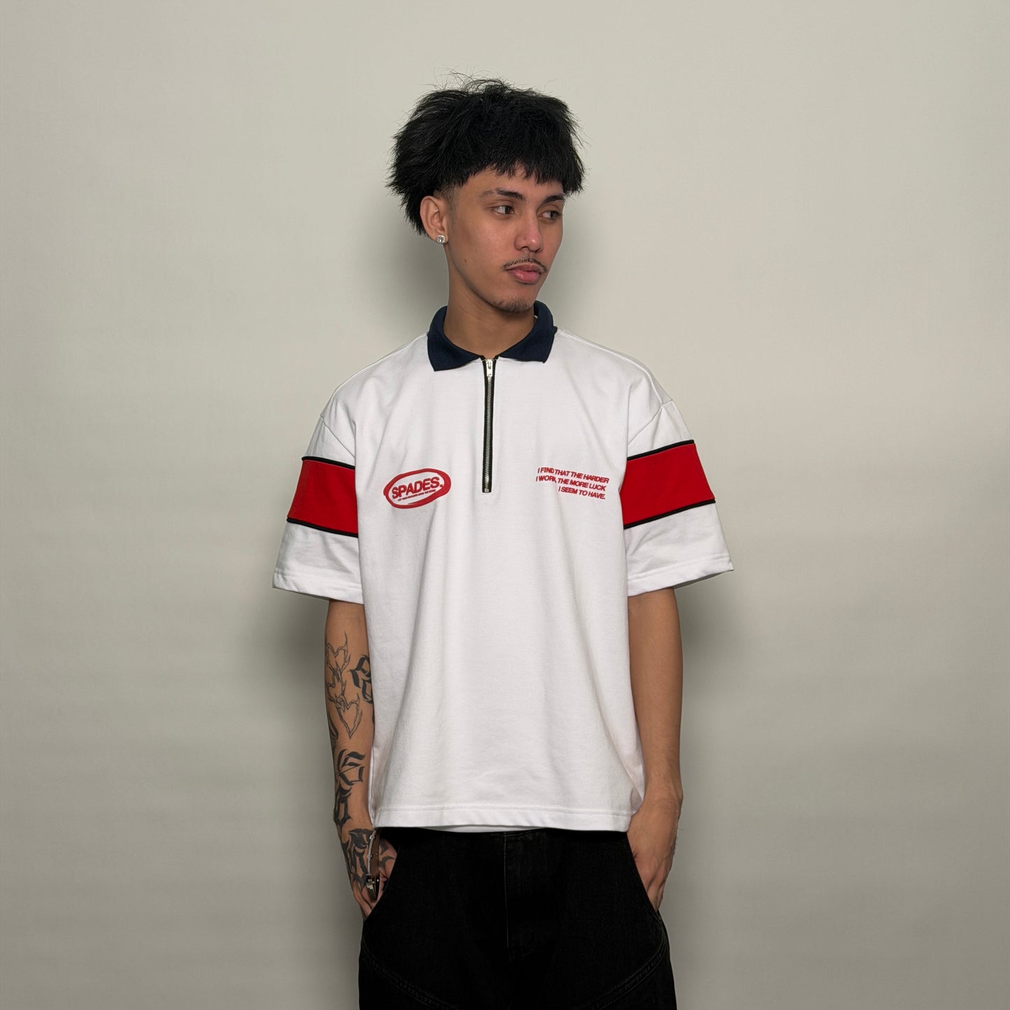 French Terry Quarter Zip Polo Box Tee Game Plan White