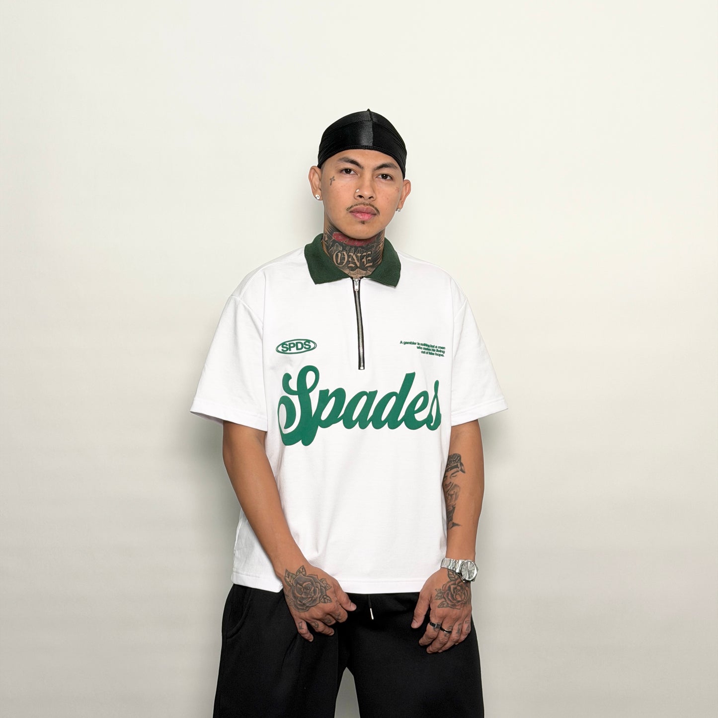 French Terry Quarter Zip Polo Box Tee Winning Formula White