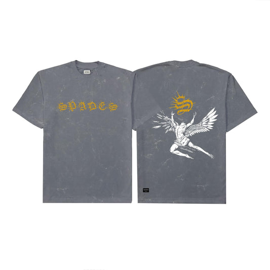 Spades Angel's Ascend Acid Wash Tee Gray