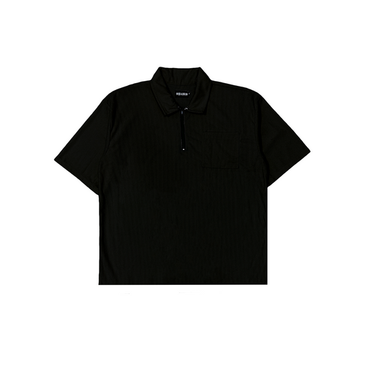 Spades Zip Polo Shirt in Corduroy Black