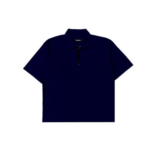 Spades Zip Polo Shirt in Corduroy Navy Blue