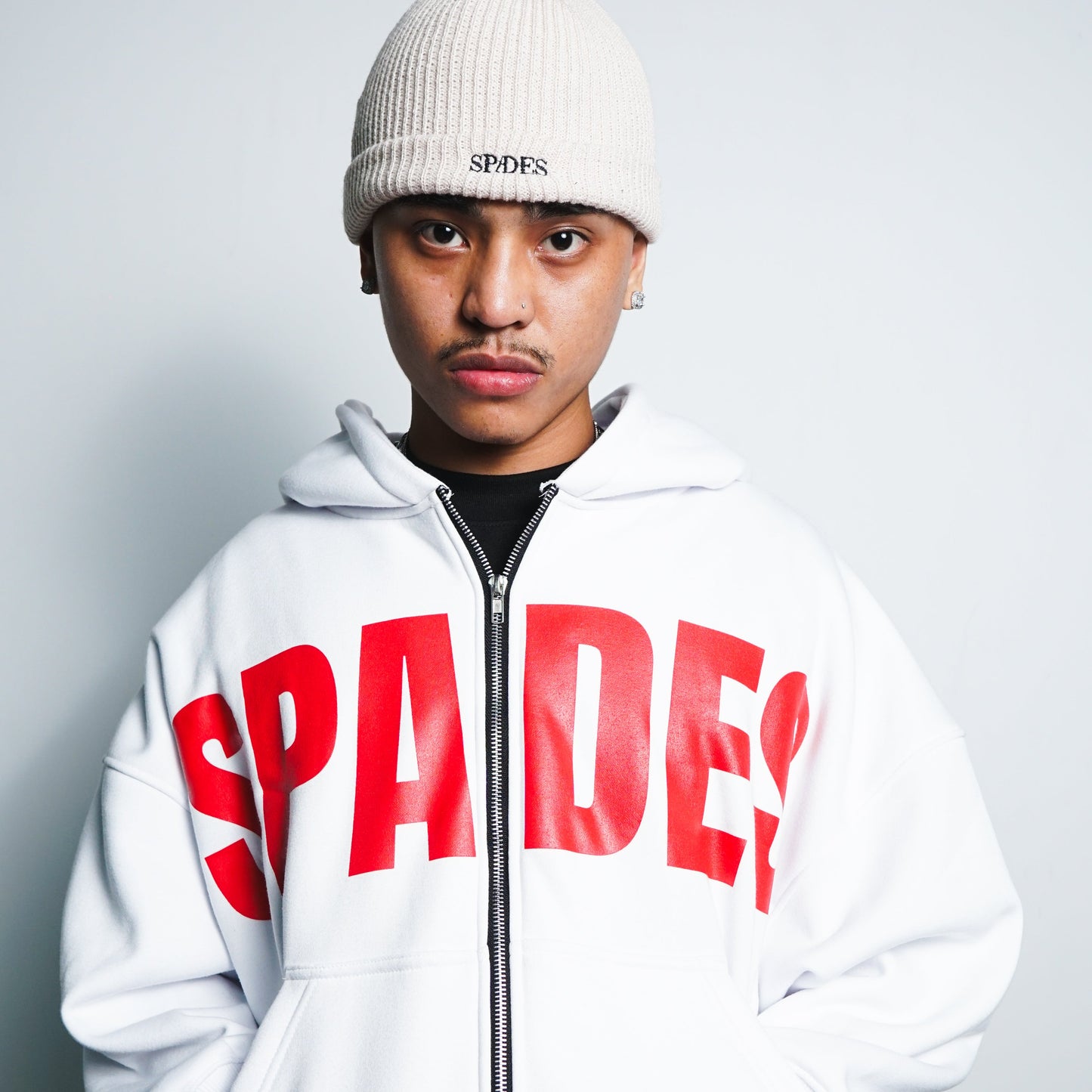 Spades Redline Zip-Up White Hoodie