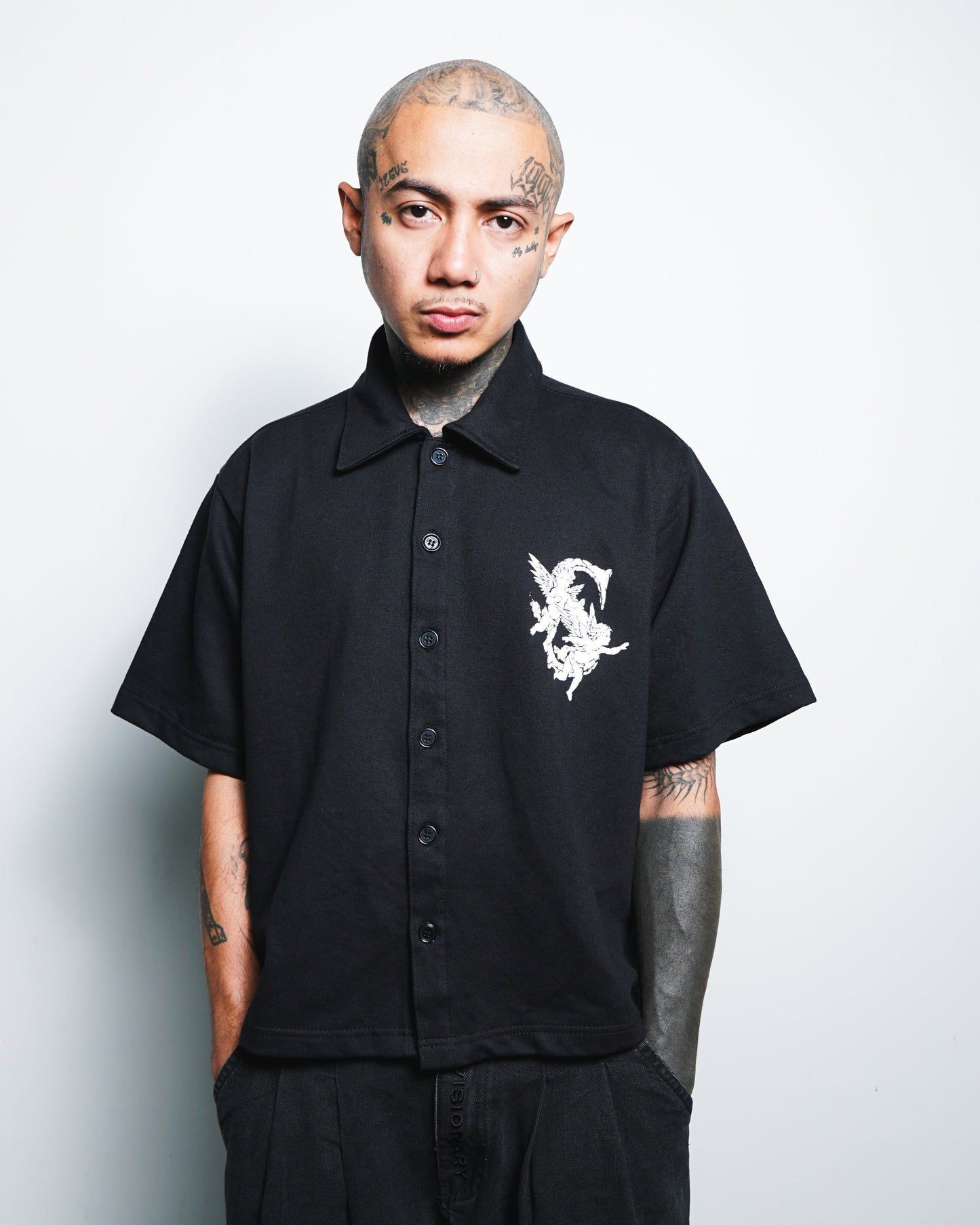 Angelic Descent Polo Boxy Crop Black French Terry