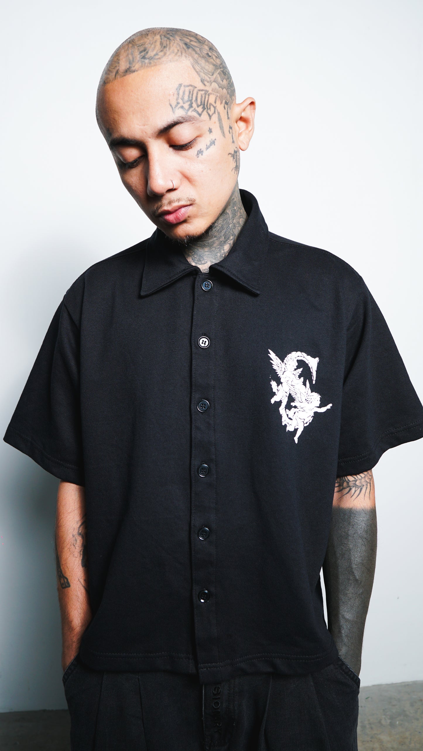 Angelic Descent Polo Boxy Crop Black French Terry