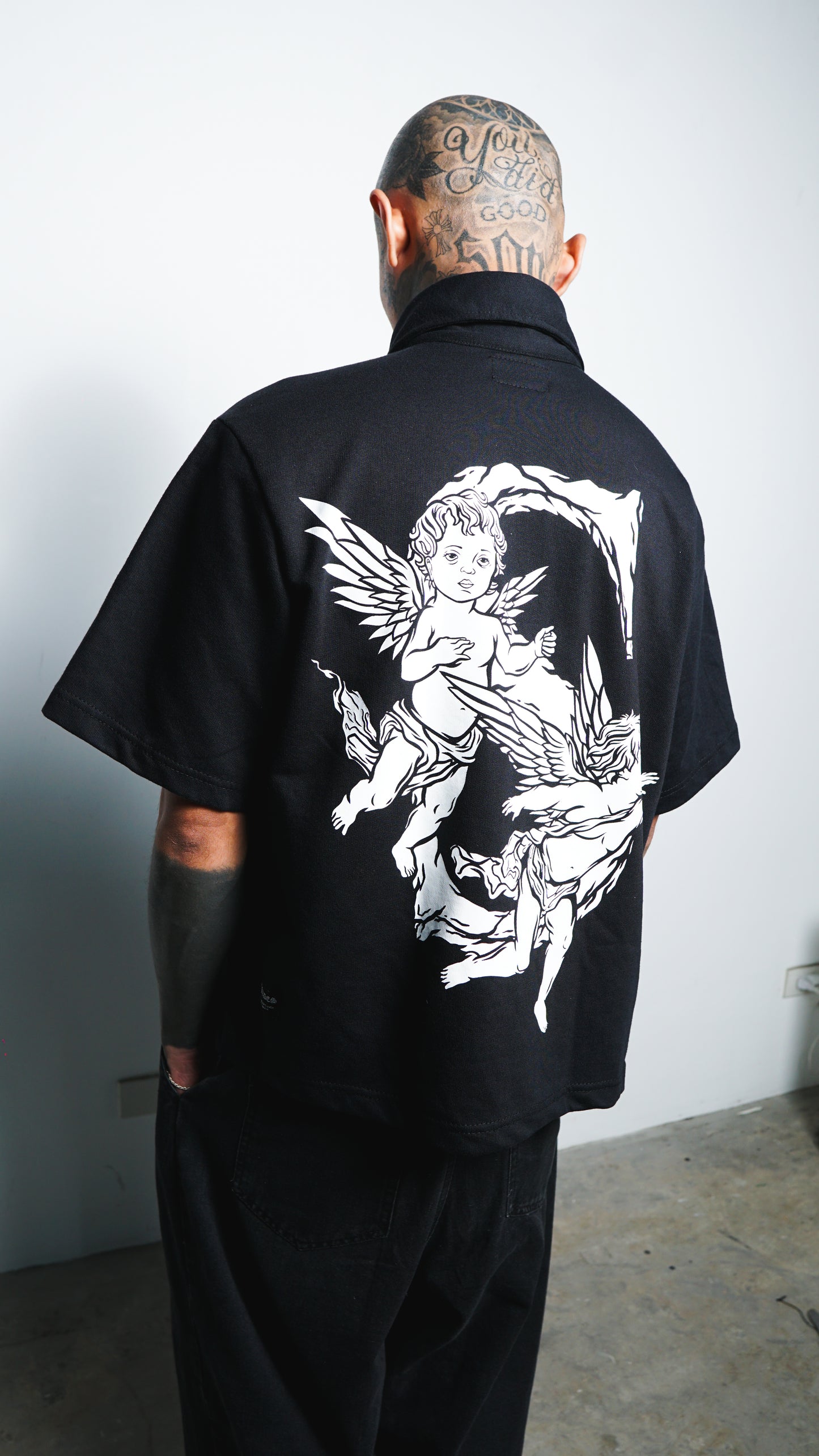 Angelic Descent Polo Boxy Crop Black French Terry