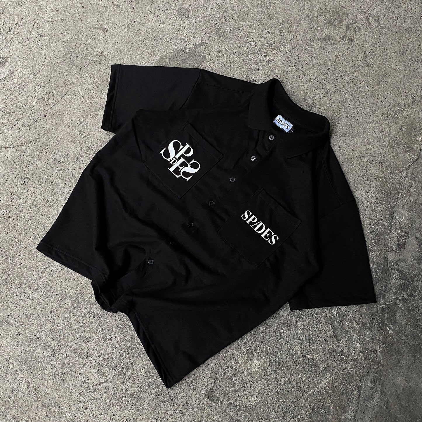 Spades Spades Monochrome Majesty Full Button Polo Crop Black