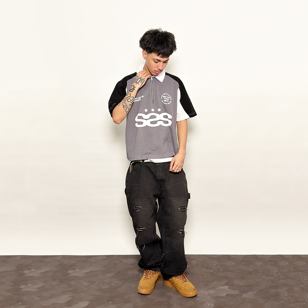 Spades Neutral Stake Boxy Crop Polo Pique