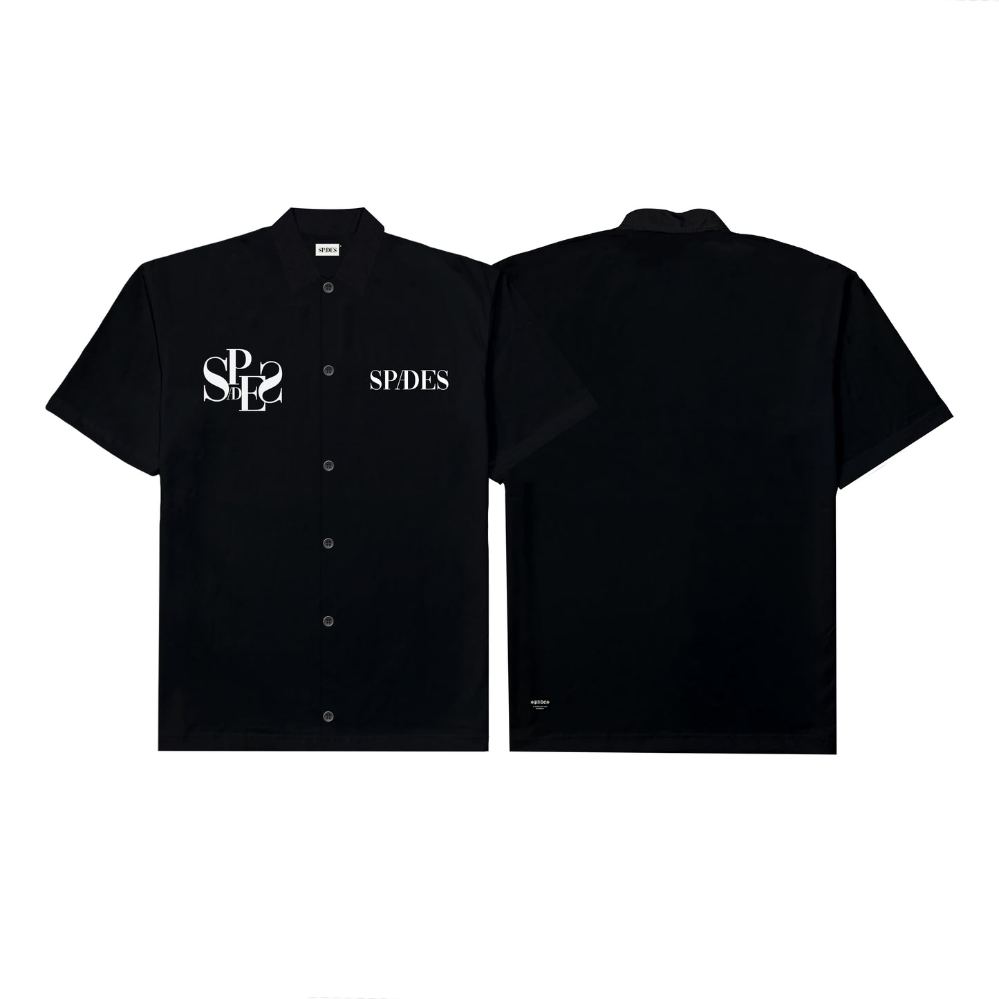 Spades Spades Monochrome Majesty Full Button Polo Crop Black