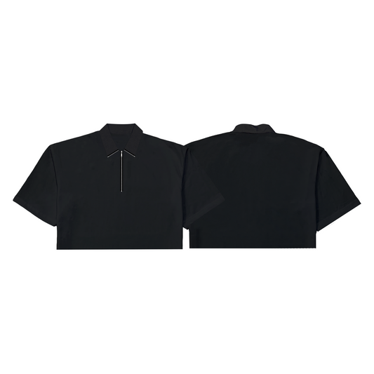 Corduroy Crop-top Quarter Zip Polo Shirt Black