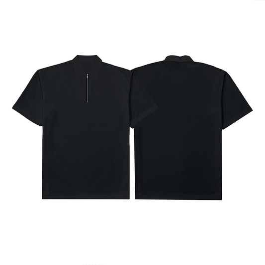 Corduroy  Quarter Zip Polo Shirt  Black