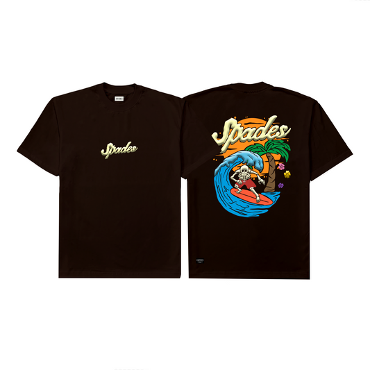 Spades Skeleton Surf Puff Choco Brown T-shirt