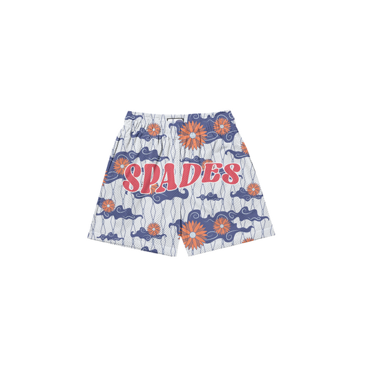 flower Clouds Mesh Shorts White